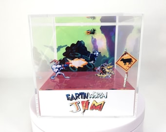 Earthworm Jim - DIY Cube Diorama PDF Template - SNES Papercraft