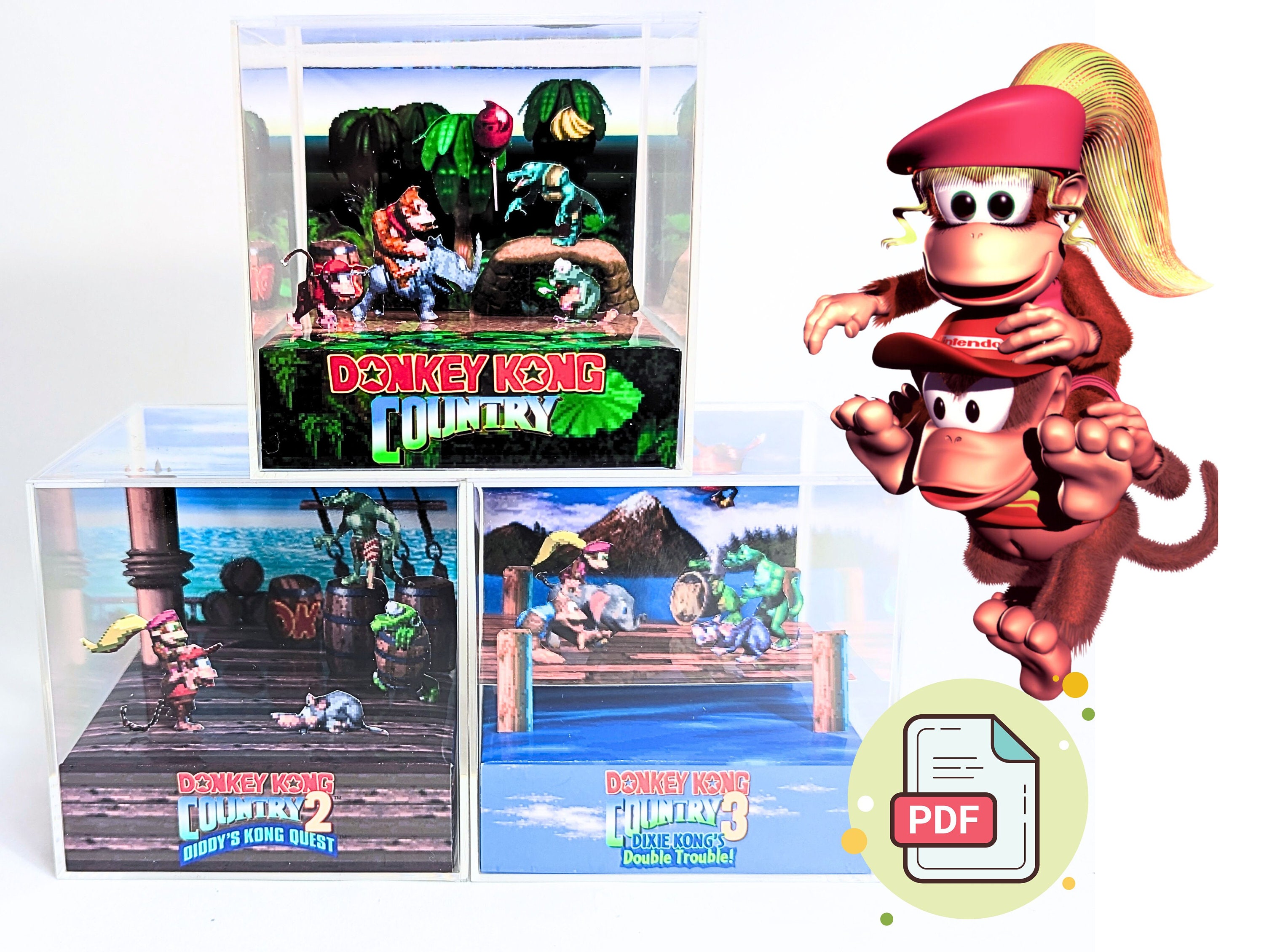 Donkey Kong Country Template Set - DIY Cube Diorama Templates DKC