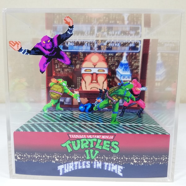 Tortugas TMNT en el tiempo - Plantilla de diorama de cubo PDF DIY