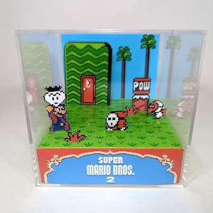 Super Mario Bros 2 - Nível 1 - Modelo de Diorama de Cubo DIY SMB2 NES