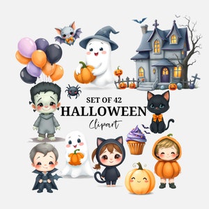 Cute halloween clipart - Kids PNG - Instant Download- Clipart bundle - Costumes - Halloween Party - Monster - Witch - Ghost - Frankenstein