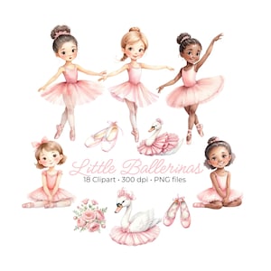 Clipart de bailarina - Acuarela - Baby Shower - Guardería - Ballet - Cisne - Png - Licencia comercial - Lindas bailarinas - Clipart de cumpleaños