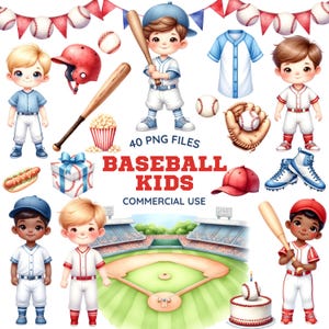 Clipart de béisbol para niños - Acuarela - Lindo béisbol Png - Clipart de deportes - Sublimación de béisbol - Licencia comercial