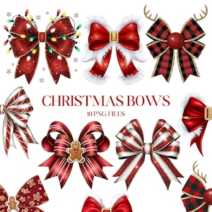 Lazos navideños Clipart - PNG - Coquette Christmas - Subliminación - Paquete navideño - Licencia comercial - Lazo de jengibre - Lazo de Papá Noel