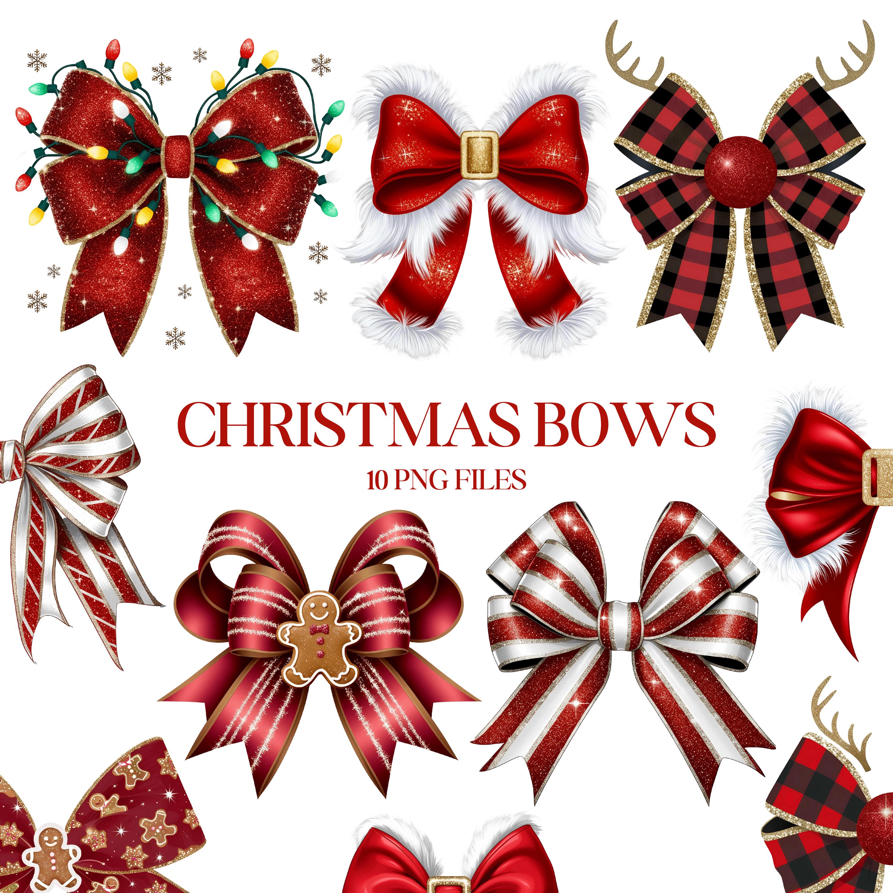 christmas bows clipart - png - coquette christmas - sublimination