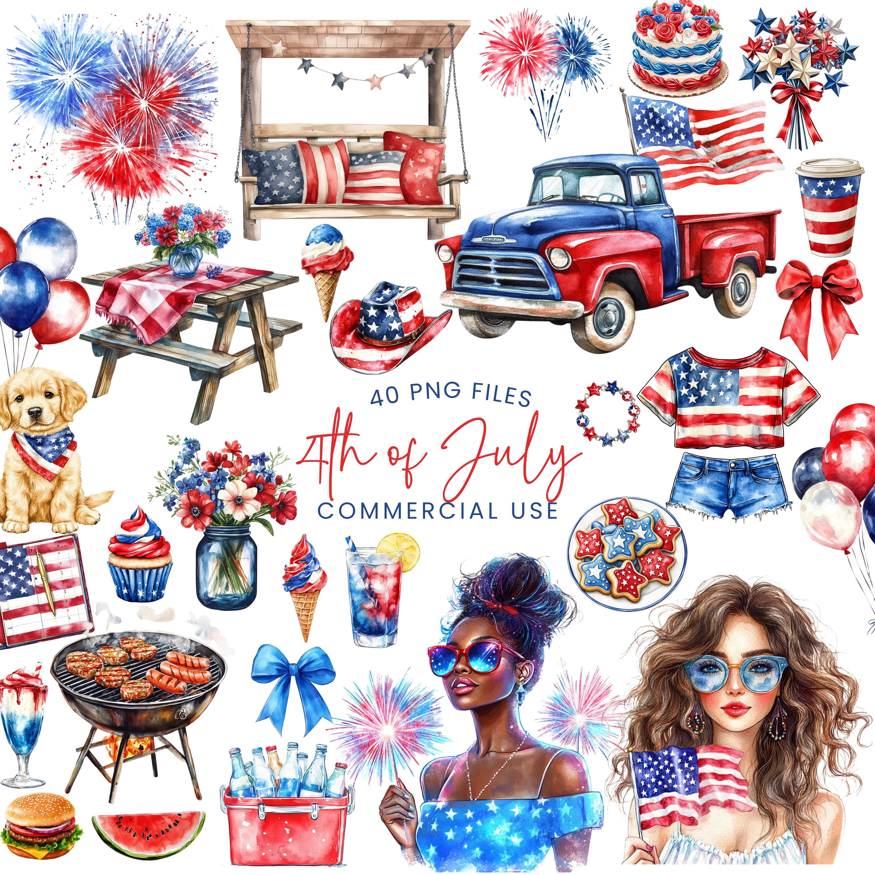 4th of July Clipart - Watercolor - Independence Day Png - Planner ...