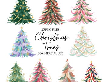 Christmas Tree Clipart - Watercolor - Png - Christmas Tree Sublimination - Colorful - Commercial Use