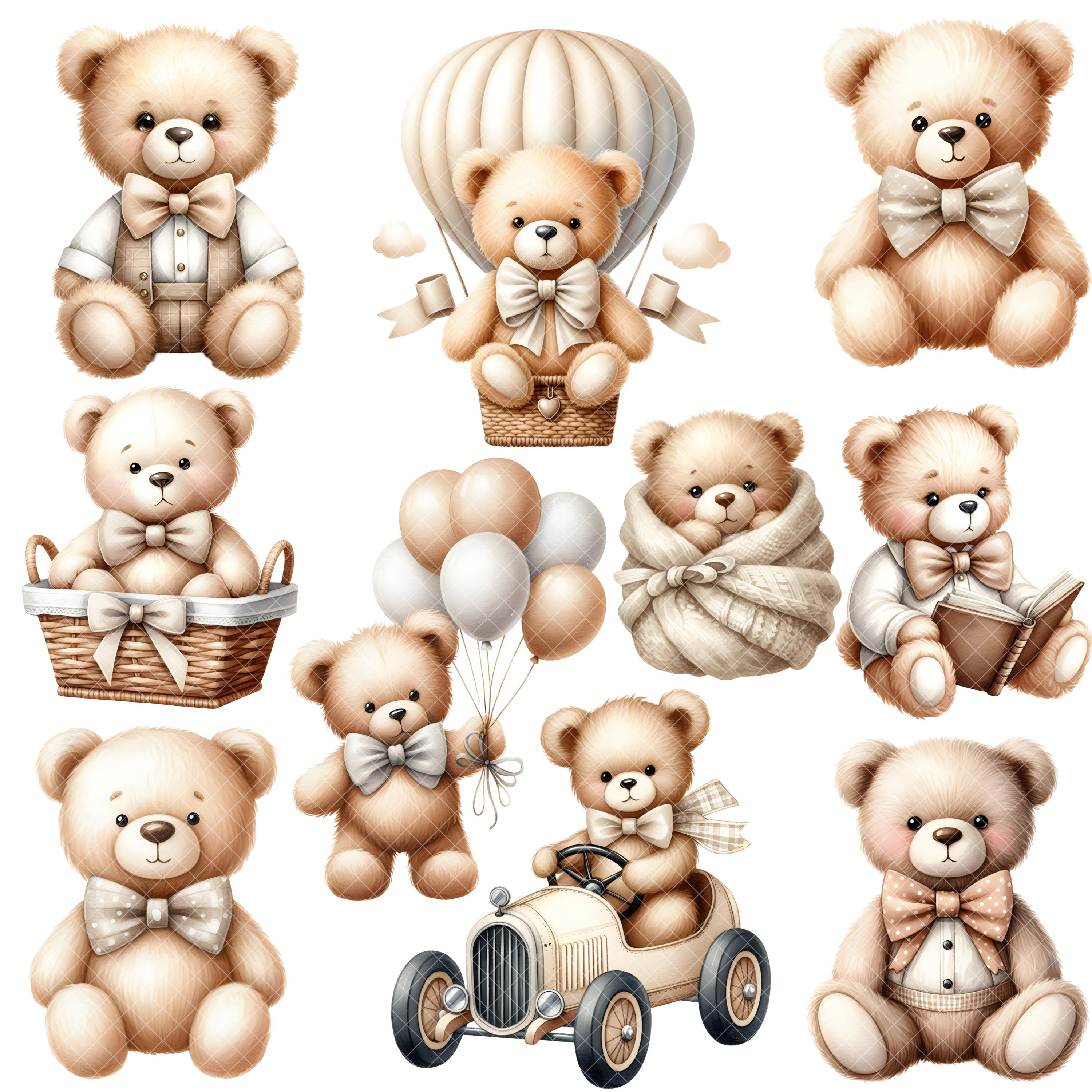 Neutral Teddy Bear Clipart - Watercolor - Nursery Clipart - Png - Baby ...