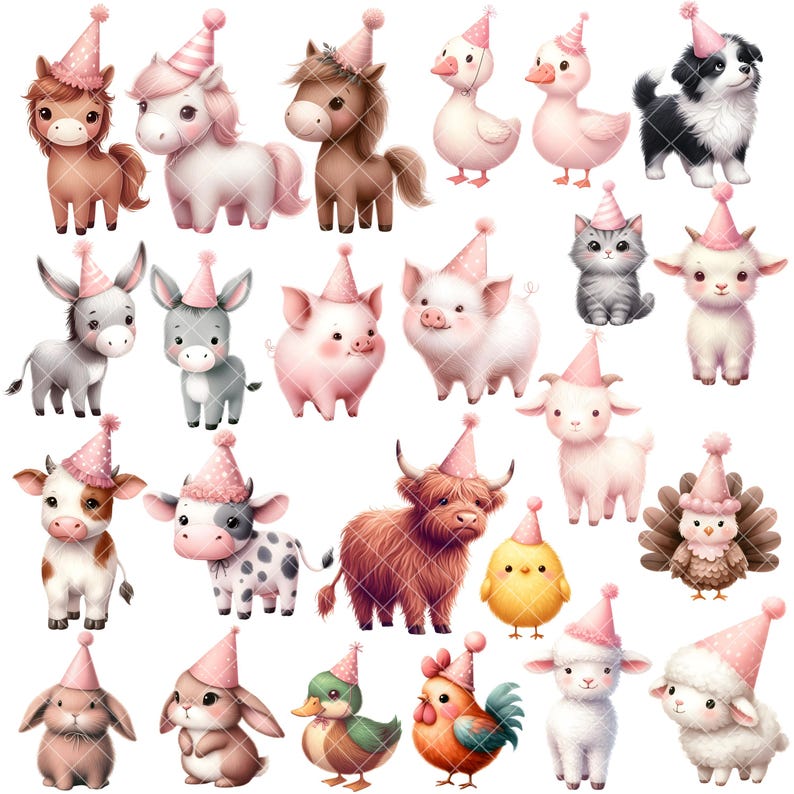 Farm Birthday Clipart - Watercolor - Cute Farm Png - Pink Farm ...