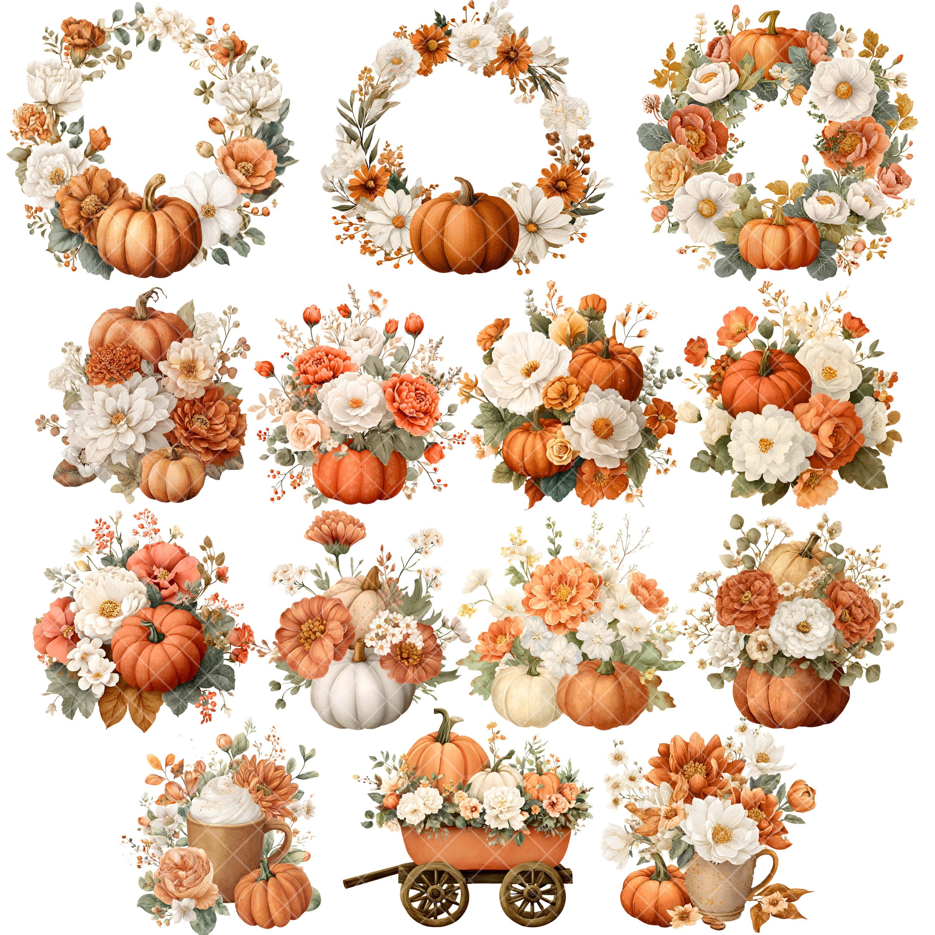 Fall Floral Clipart - Watercolor - Pumpkin Clipart Bundle - Fall Png ...