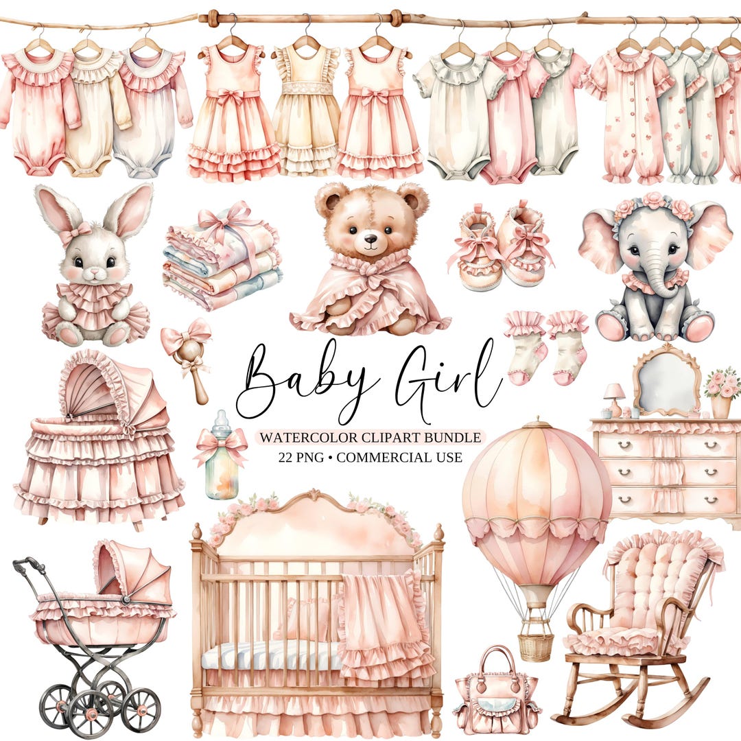 Blush Nursery Clipart - Watercolor - It's a Girl - Png - Pink Nursery ...