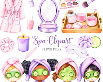 Spa Watercolor Clipart - Spa Party - Spa Girls - Kids Clipart - Cute Clipart - Makeup - Pamper Party - Glam - Spa Png - Commercial license
