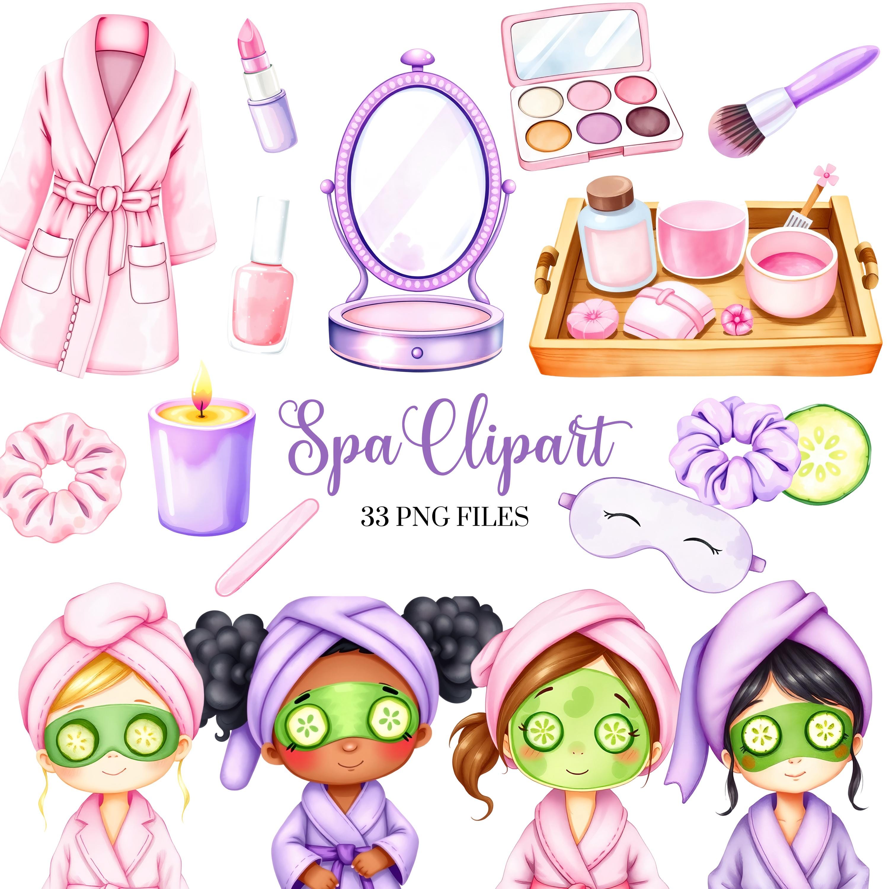 Spa Watercolor Clipart - Spa Party - Spa Girls - Kids Clipart - Cute Clipart - Makeup - Pamper Party - Glam - Spa Png - Commercial license