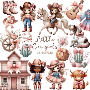 Cute Cowgirl Clipart - Watercolor - Pink Cowgirl Png - Rodeo Clipart - Western Png - Cowgirl Sublimination - Pink Bow - Commercial Use