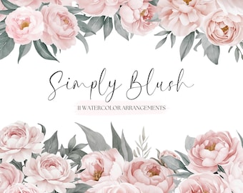 Clipart floral aquarelle blush - roses et pivoines - clipart mariage - bouquet floral - compositions florales blush - Png - usage commercial