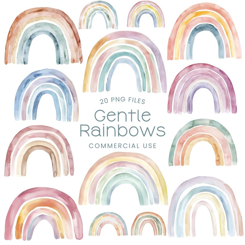 Watercolor Rainbow Clipart - Rainbow Png - Neutral Nursery Clipart ...