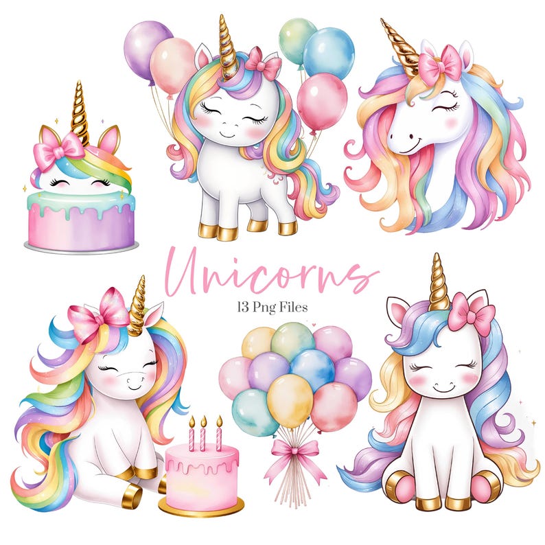 Pastel Unicorn Clipart - Rainbow Unicorns - Birthday Clipart - Unicorn ...