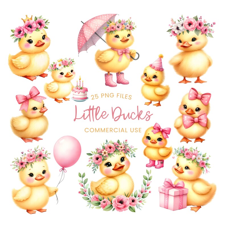 Duckling Clipart - Watercolor - Cute Duck Png - Duck Birthday - Little Duck Clipart - Baby Shower Clipart - Duck Sublimination - Commercial image 7