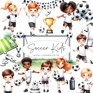 Clipart de fútbol - Acuarela - Paquete de clipart para niños - Sublimación deportiva - Fútbol Png - Balón de fútbol - Cumpleaños de fútbol - Uso comercial