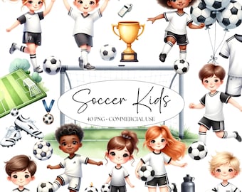 Soccer Clipart - Watercolor - Kids Clipart Bundle - Sports Sublimination - Soccer Png - Soccer Ball - Soccer Birthday - Commercial Use