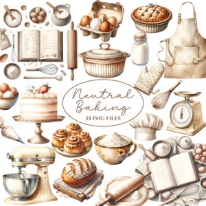 Neutrale bakken clipart-aquarel-bakken PNG-vintage bakken clipart bundel-mixer-bakgereedschap-desserts-commerciële licentie