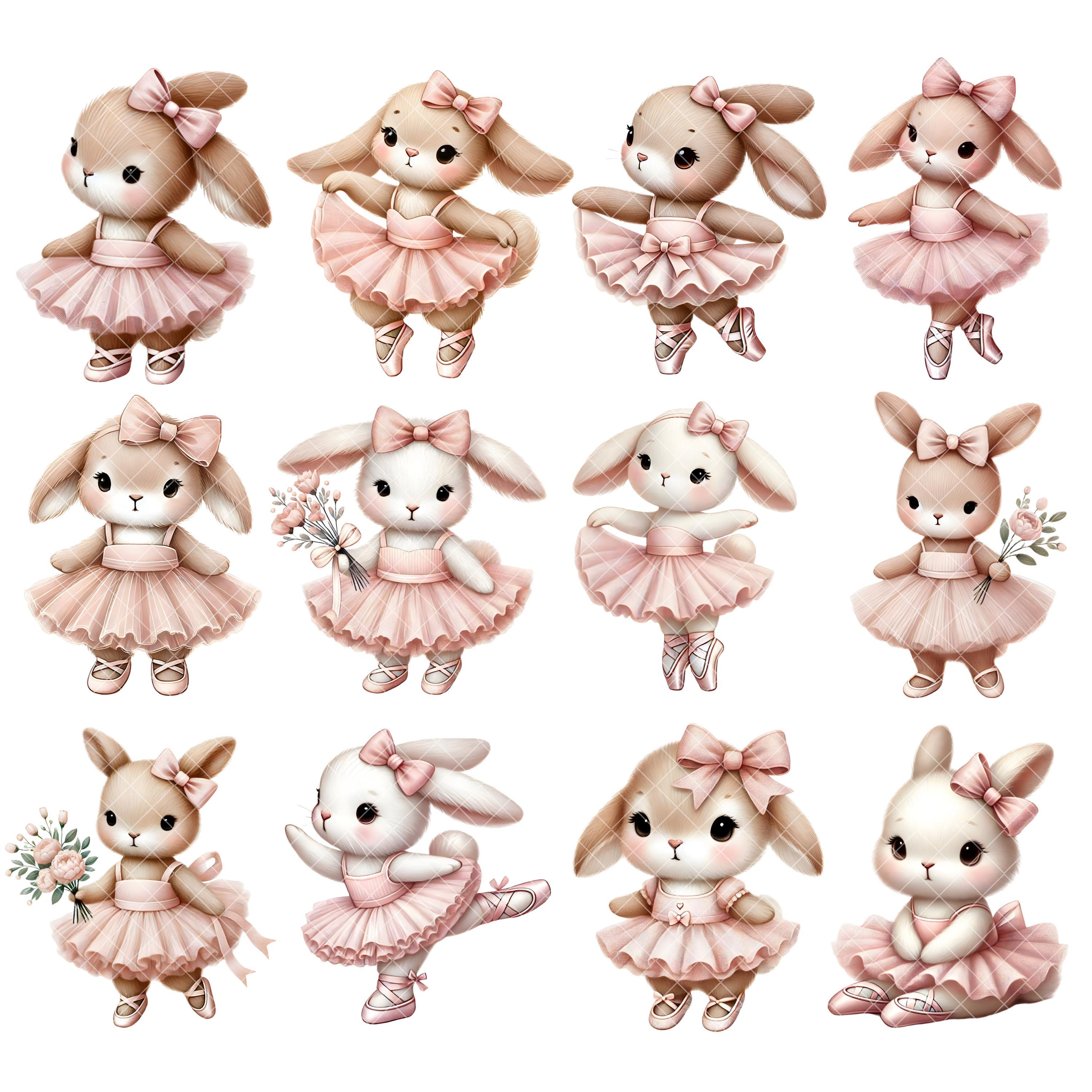 Ballerina Bunny Clipart - Watercolor- Nursery Art - Cute Rabbits ...