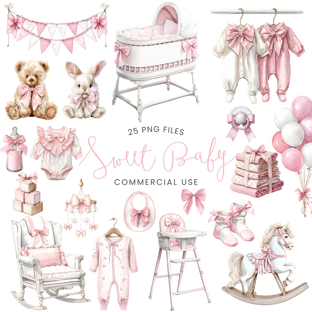 Baby Girl Clipart - Watercolor - Pink Nursery Png - Baby Shower Clipart ...