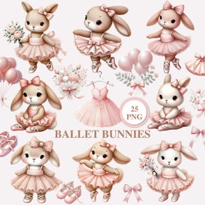 Conejito de bailarina Clipart - Acuarela - Arte infantil - Conejos lindos - Ballet Png - Licencia comercial