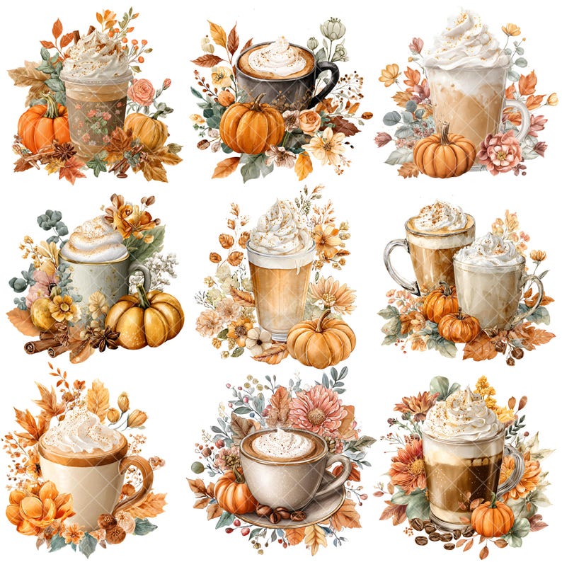 Pumpkin Spice Latte Clipart - Watercolor - Fall Coffee Sublimination ...