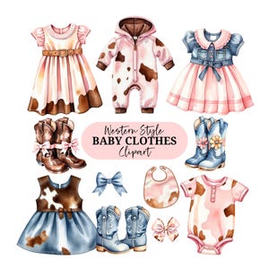 Cute baby clipart - Watercolor - Clothes - Cowgirl - PNG images - Clipart bundle - Western - Cowgirl Boots - Rodeo - Commercial license