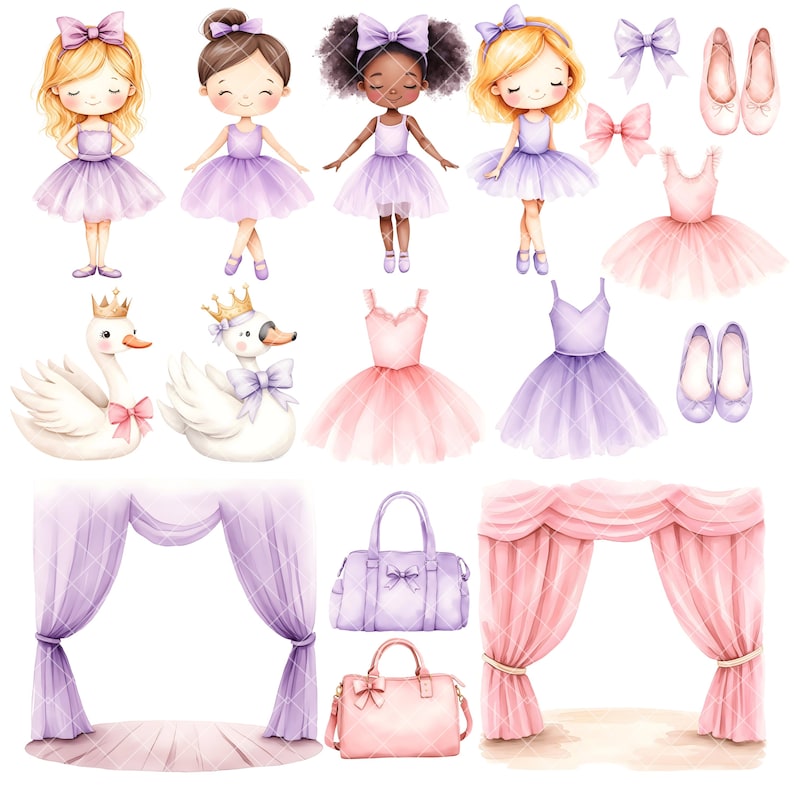 Ballerina Clipart - Watercolor - Cute Kid's Png - Ballet Clipart Bundle ...