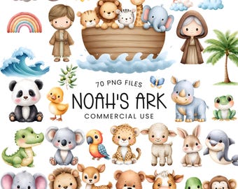 Noah's Ark Clipart - Watercolor - Nursery Art - Cute Clipart - Commercial Use