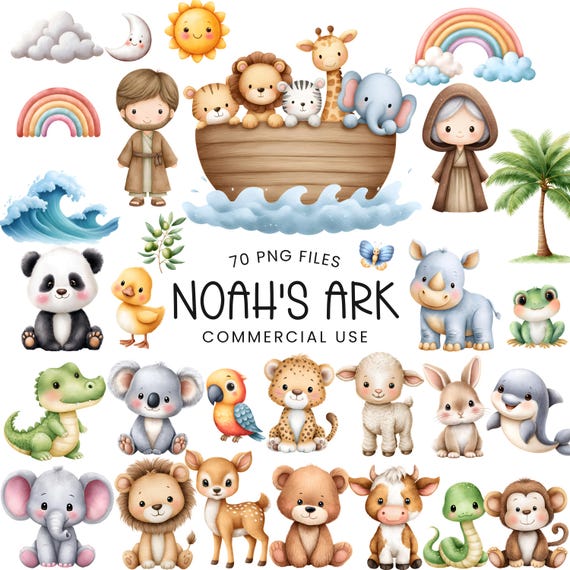Noah's Ark Clipart - Watercolor - Nursery Art - Cute Clipart - Commercial Use
