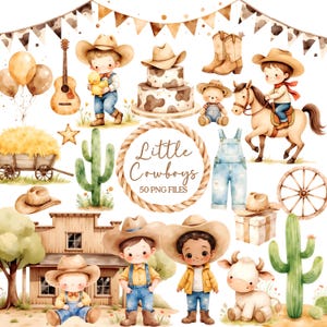 Lindo vaquero clipart - Acuarela - Salvaje Oeste Png - Imágenes de vaqueros - Clipart de rodeo - Arte infantil - Clipart de cumpleaños - Uso comercial