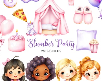 Slumber Party Clipart Set - Pajama Party Clipart - Watercolor Party ...