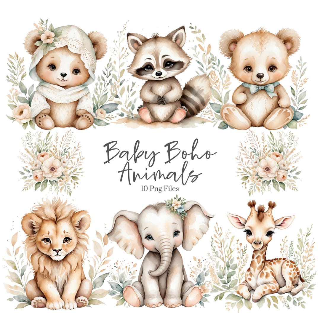 Boho Baby Animal Clipart - Nursery Art - Whimsical - Woodland Animals ...