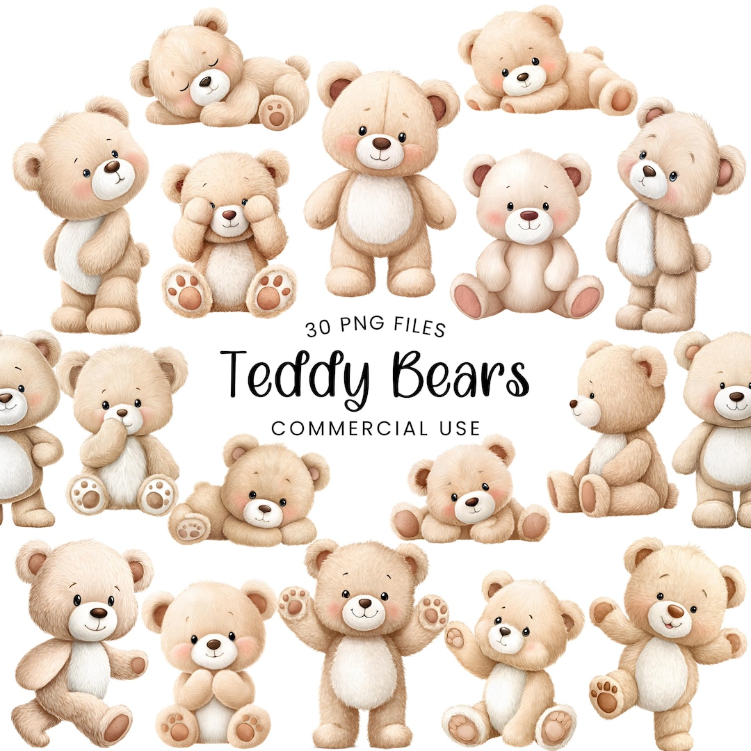 Teddy Bear Clipart - Watercolor Nursery Art - Baby Bear Png ...