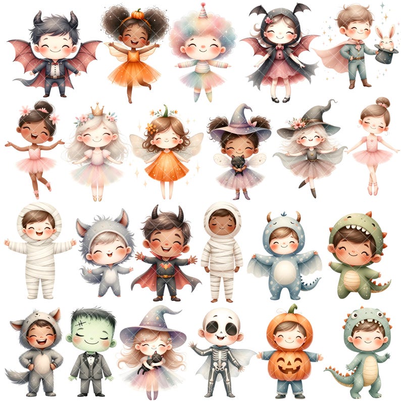 Cute Halloween Clipart - Watercolor - Ghost - Frankenstein - Princess ...