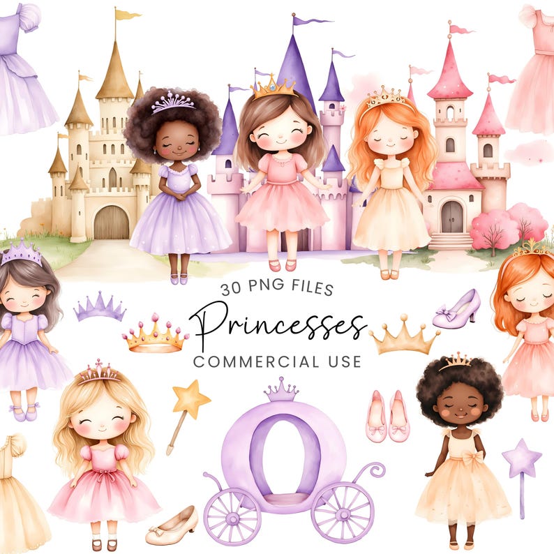 Princess Clipart - Watercolor - Cute Kid's Png - Princess Clipart ...