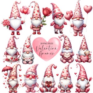 Valentine Gnome Clipart - Aquarela - Gnome Png - Dia dos Namorados Clipart - Gnomos Fofos - Love Clipart - Licença Comercial