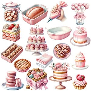 Pink Baking Clipart - Watercolor - Baking Png - Vintage Bakery - Baking ...