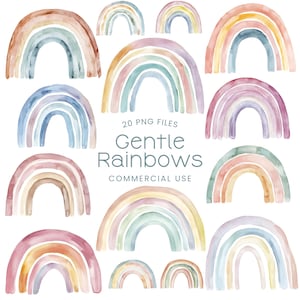 Watercolor Rainbow Clipart - Rainbow Png - Neutral Nursery Clipart - Soft Rainbows - Pastel Rainbow Png - Boho - Commercial License