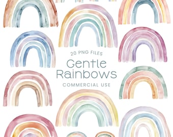 Aquarell Regenbogen Clipart - Regenbogen Png - Neutrales Kinderzimmer Clipart - Weiche Regenbögen - Pastell Regenbogen Png - Boho - Kommerzielle Lizenz