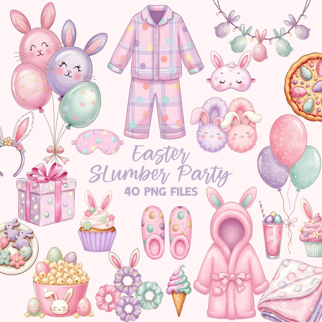 Easter Clipart - Watercolor - Pajamas Party Png - 40 Png - Slumber ...