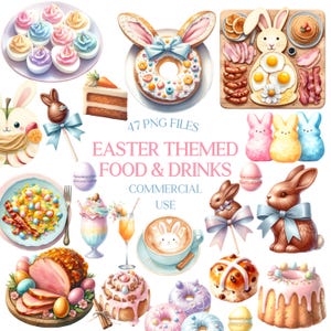 Akvarell påskmat Clipart: Brunch, Godis, Efterrätter (PNG, Kommersiellt bruk)