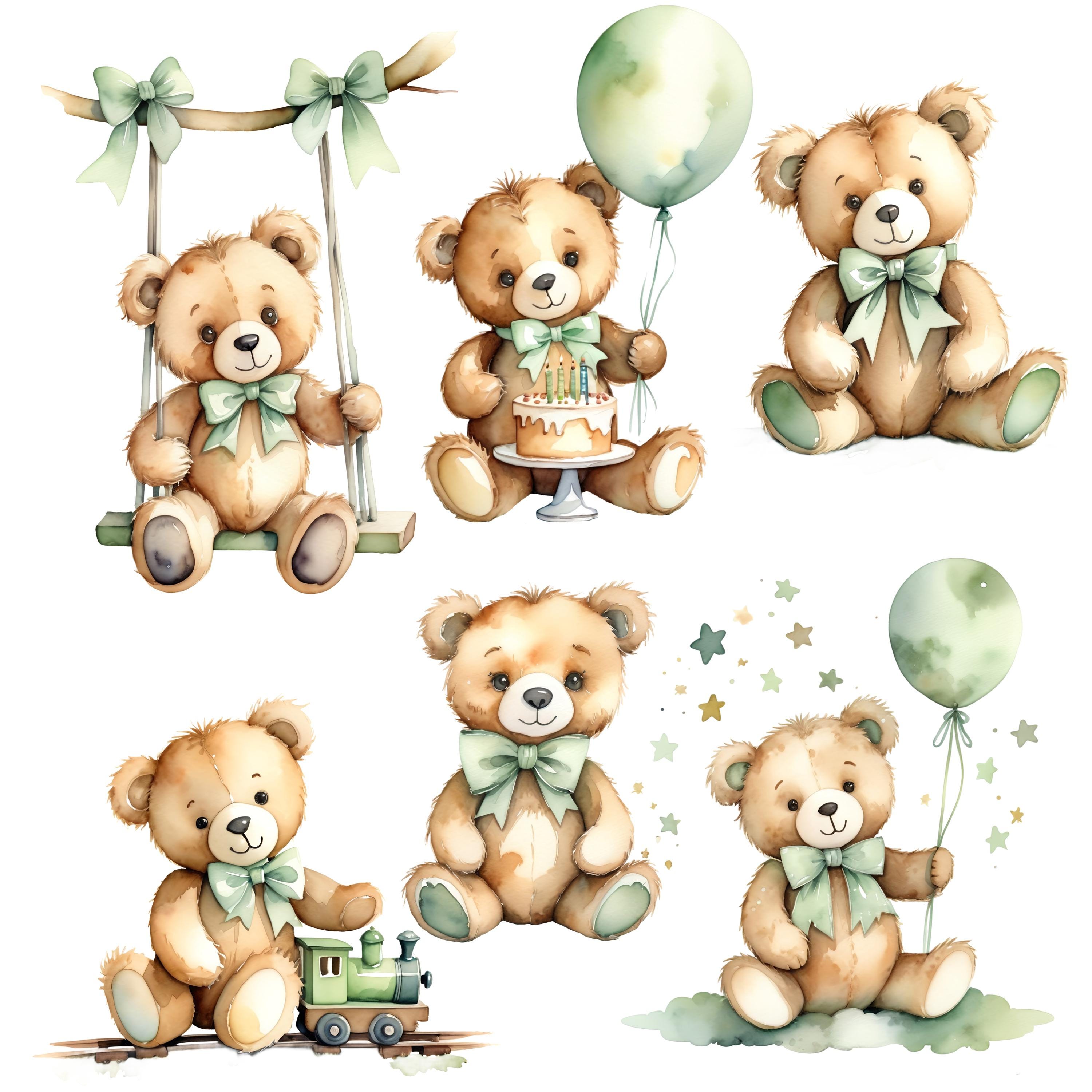 Teddy Bear Clipart - Watercolor - Baby Shower - Sage Green - Instant ...
