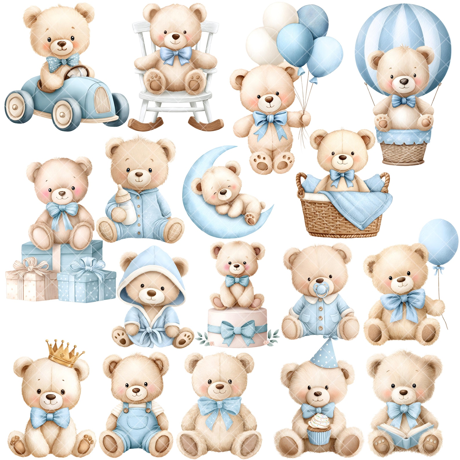 Big Teddy Bear Bundle - Watercolor Clipart - Nursery Art - Baby Bear ...