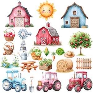 Farm Animal Clipart - Watercolor - Cute Farm Png - Cow - Pig - Horse ...