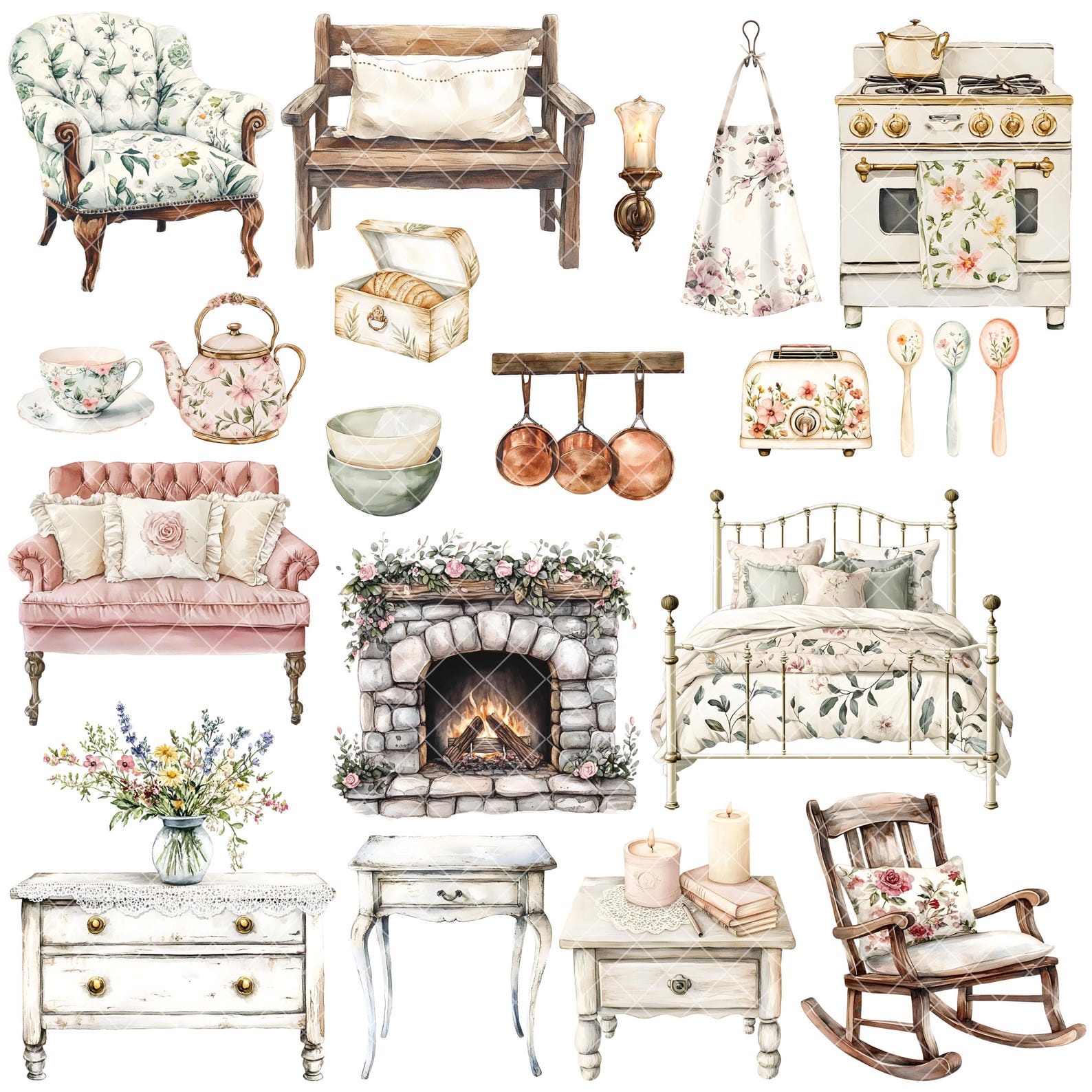 Cottagecore Clipart - Watercolor - Home Decor - Cozy Png - Cottage Home ...