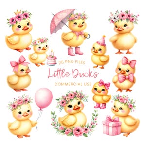 Duckling Clipart - Watercolor - Cute Duck Png - Duck Birthday - Little Duck Clipart - Baby Shower Clipart - Duck Sublimination - Commercial image 10